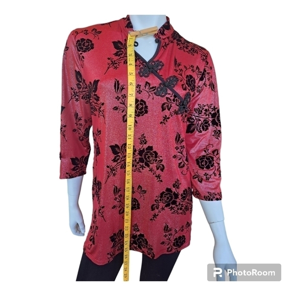 Champagne ! pink blouse with velvet black flowers embroidery details style asian - Picture 8 of 11